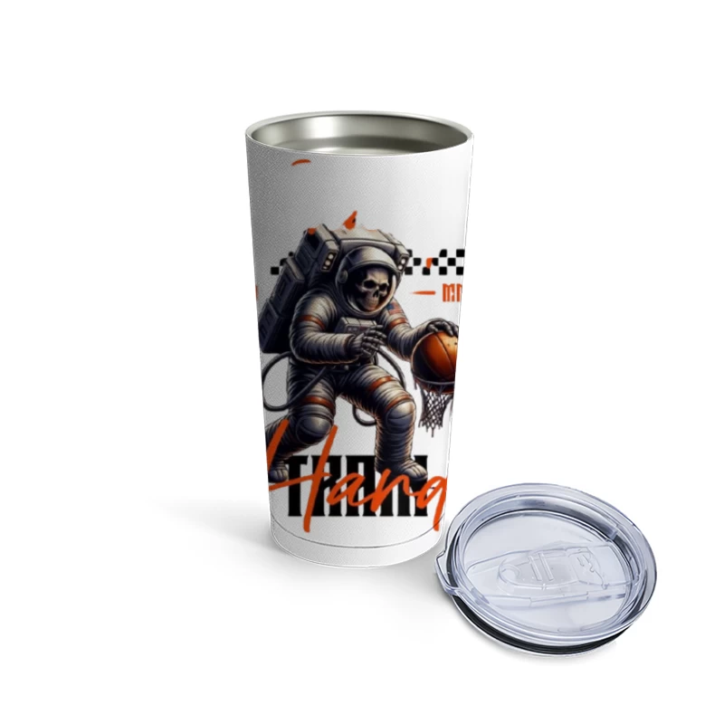 Skeleton Astronaut Playing Basketball in Space Travel Mug