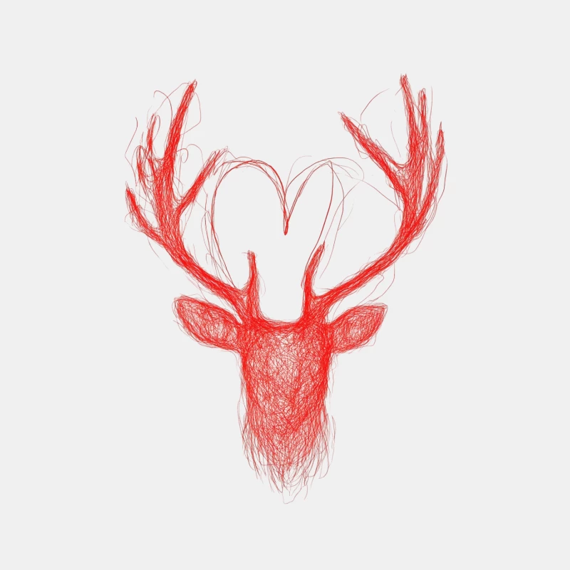 Red Sketched Deer Head with Antlers Male Tank Top