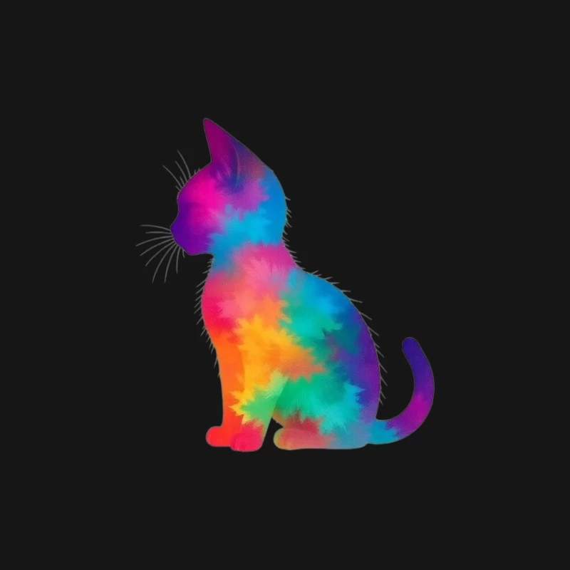 Rainbow Tie-Dye Cat Silhouette Art Female Long Sleeve T-Shirt