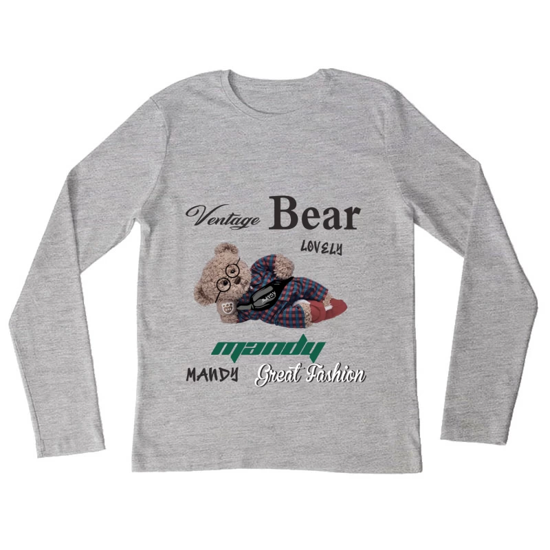 Vintage Bär mit Modeaccessoires Damen Langarm T-Shirt