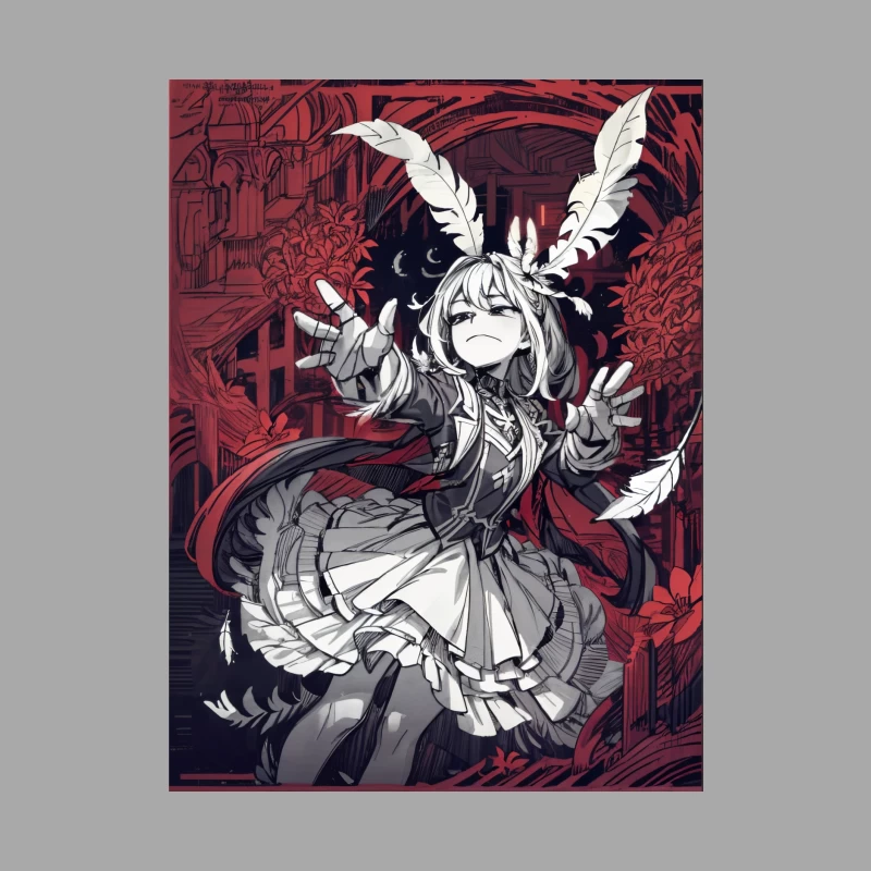 Gothic Fantasy Anime Girl with Feathers Female Pullover Hoodie