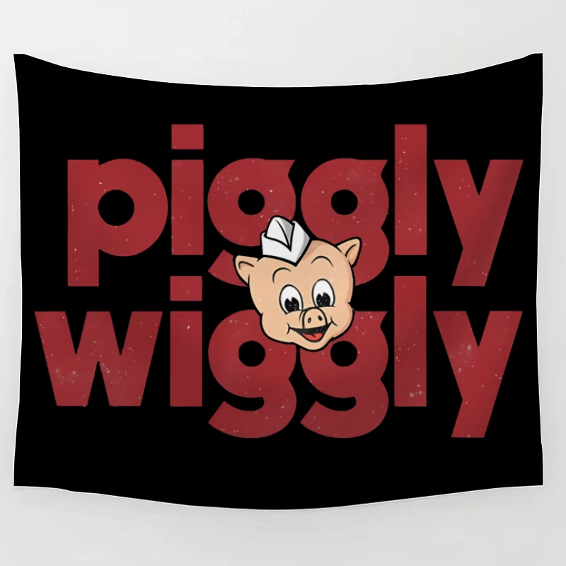 Vintage Piggly Wiggly Supermarket Logo with Cartoon Pig Tapestry