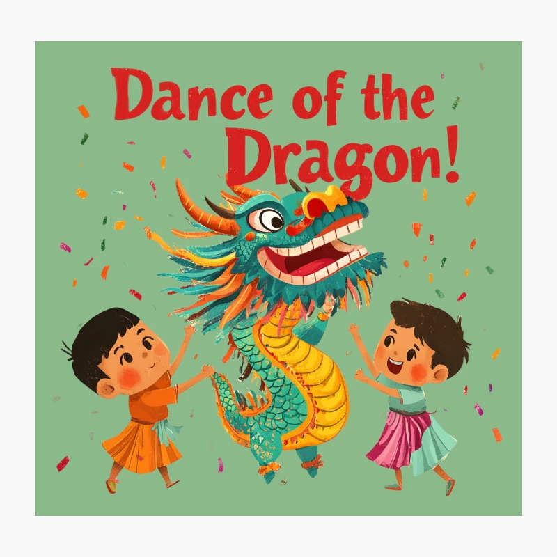 Joyful Children Celebrate Chinese Dragon Dance in Colorful Festive Illustration Throw Pillow