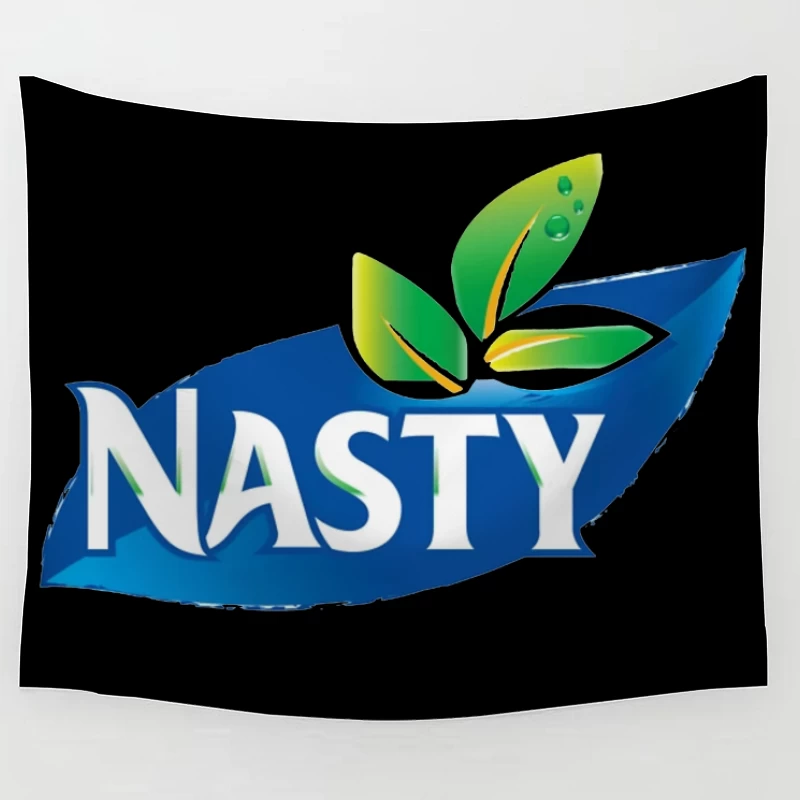 Nasty Brand Logo with Blue Banner and Green Leaf Emblem Tapestry