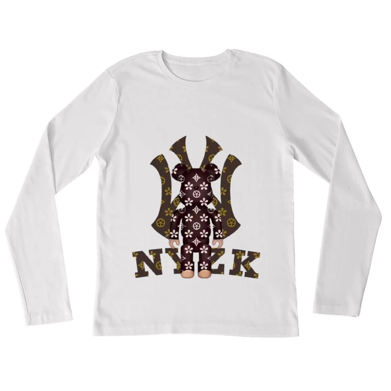 Künstlerisches Bärendesign mit Monogrammmustern Damen Langarm T-Shirt