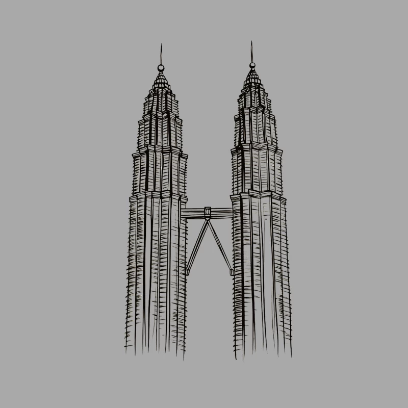 Line Drawing of Iconic Petronas Twin Towers in Kuala Lumpur Male Pullover Hoodie