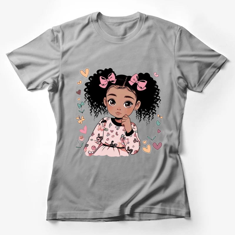 Kleines Mädchen mit Schleifen und Blumenmuster Damen T-Shirt