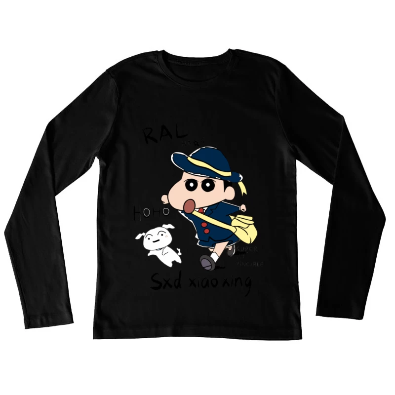 Lustiger Comic-Charakter mit Hund Damen Langarm T-Shirt