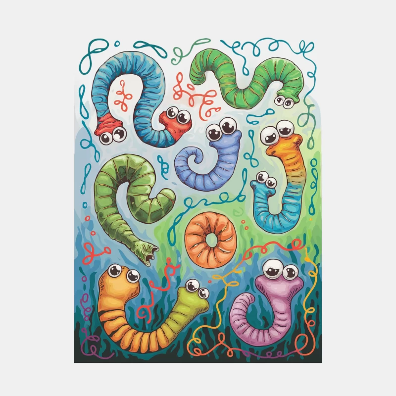 Whimsical Underwater World of Colorful Cartoon Worms Male Tank Top