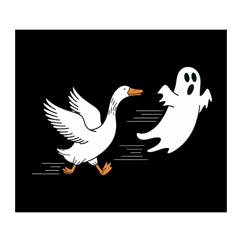 Minimalist Cartoon Goose Running: Simple White Illustration Tapestry