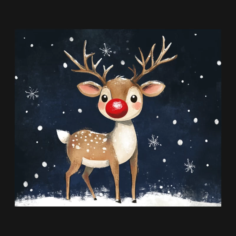 Cute Rudolph the Red-Nosed Reindeer in Snowy Night Mouse Pad