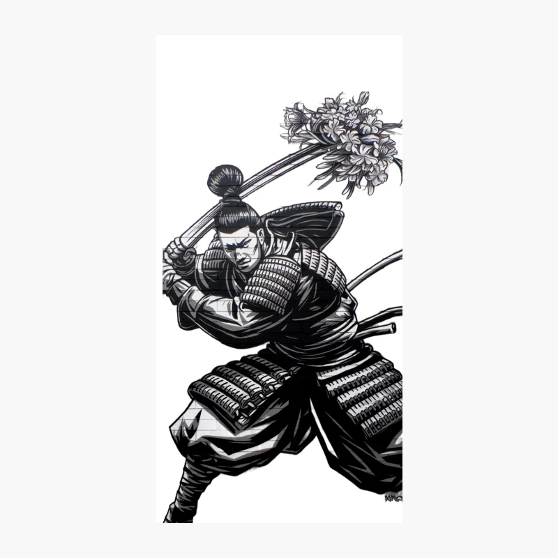 Japanese Samurai Warrior with Sword and Flower iPhone Case