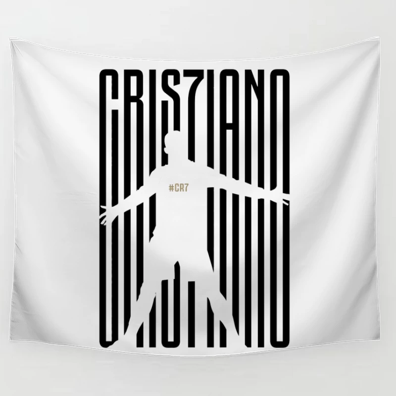 Minimalist CR7 Silhouette with Striped Background Design Tapestry