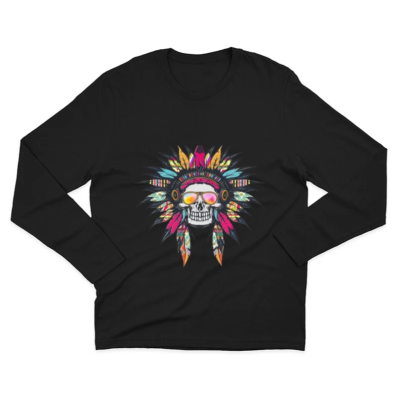 Colorful Skull with Headdress and Sunglasses Male Long Sleeve T-Shirt