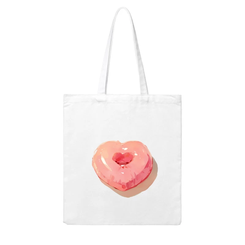 Pink Heart-Shaped Glazed Donut Digital Illustration Cotton Tote Bag