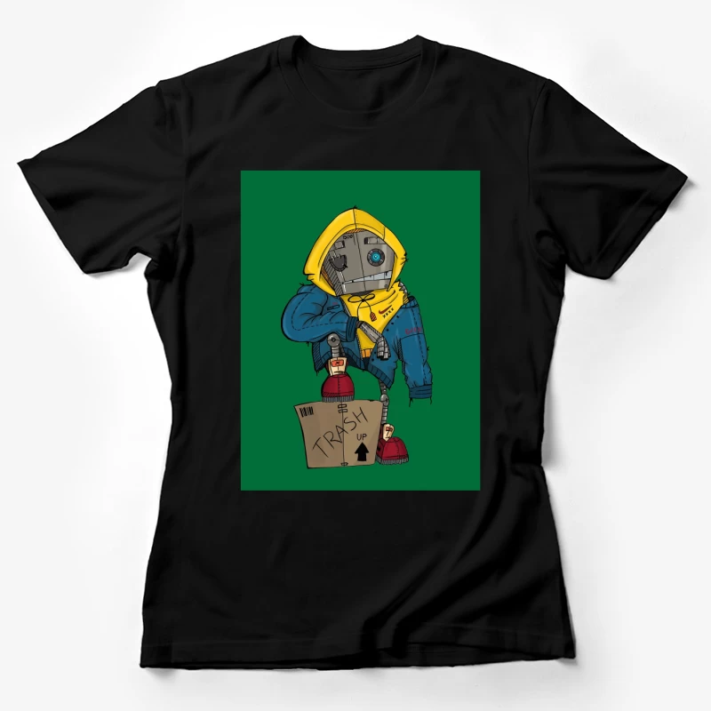 Cute Robot in Yellow Hoodie with Cardboard Box Female T-Shirt