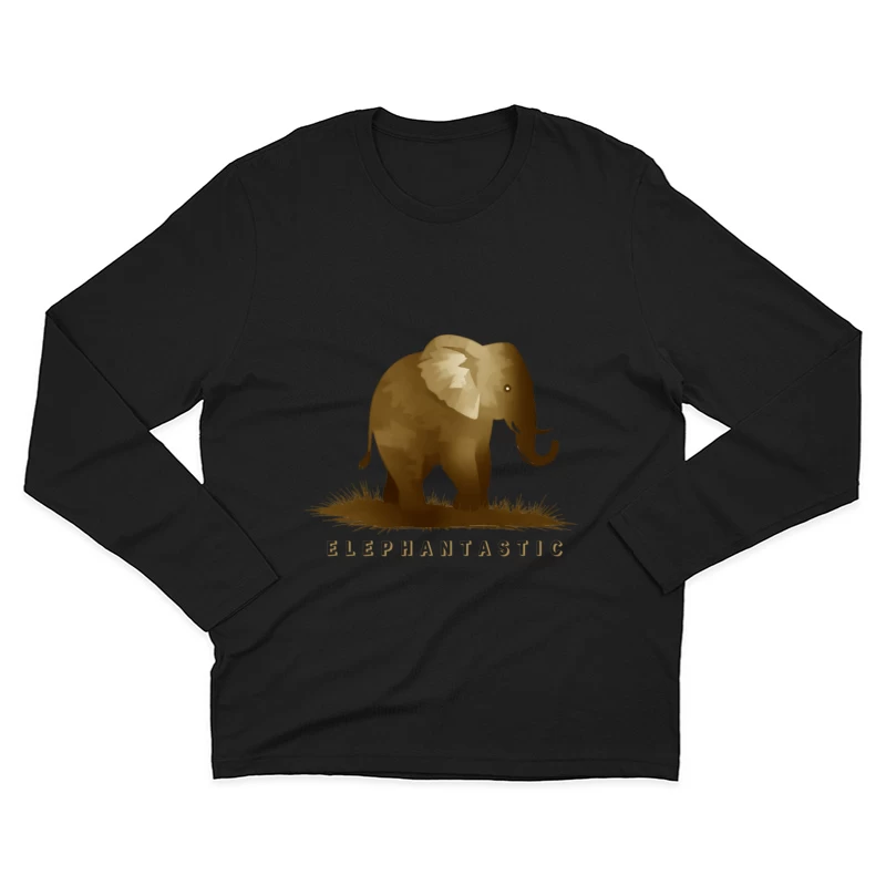 Elephantastic - Vintage Elephant Silhouette Illustration with Typography Male Long Sleeve T-Shirt