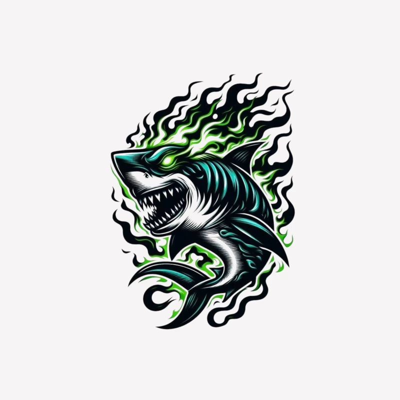 Fierce Tribal Shark with Flames Male T-Shirt
