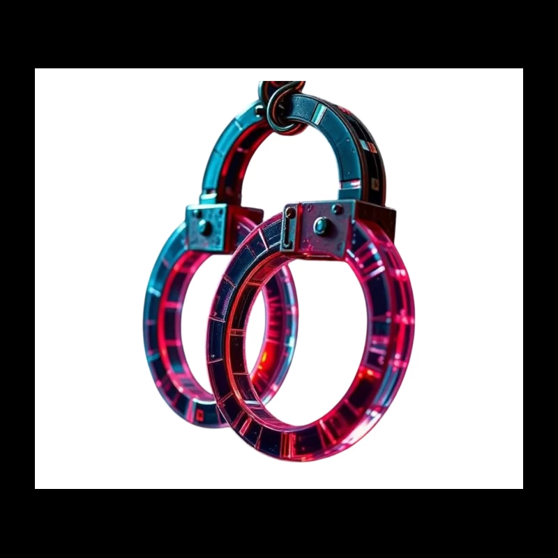 Illuminated Cyberpunk Handcuffs with Neon Pink and Blue Glow Tapestry