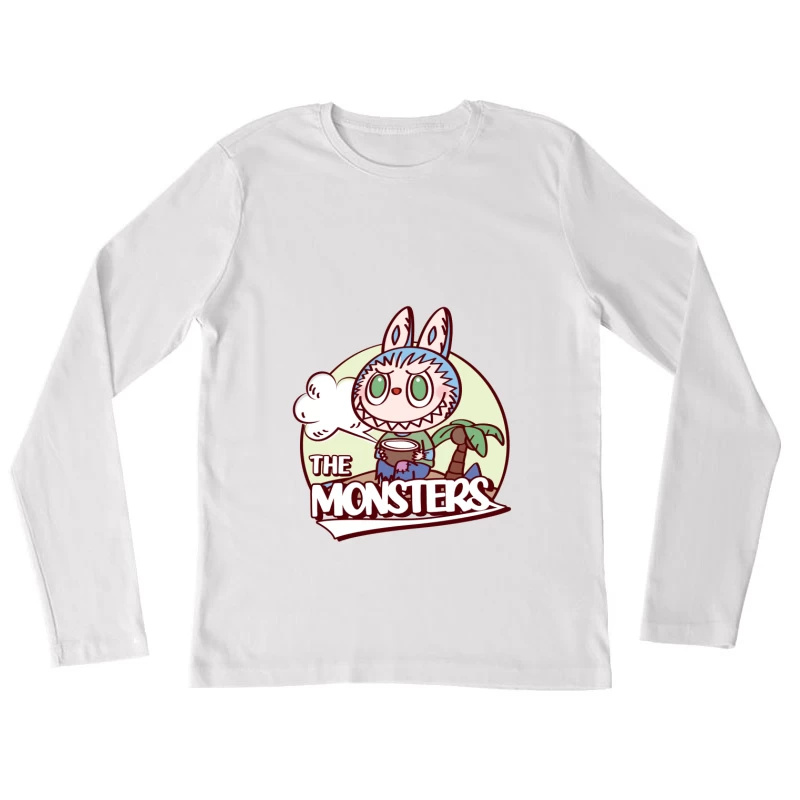 Niedliches Monster mit Palme und Wolke Damen Langarm T-Shirt