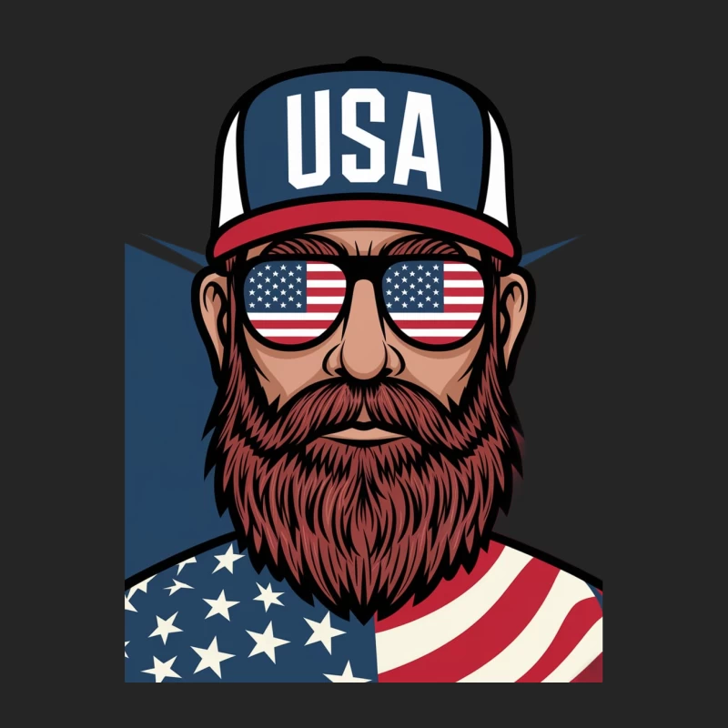 Patriotic American Bearded Man Illustration with USA Flag Elements Male Pullover Sweatshirt