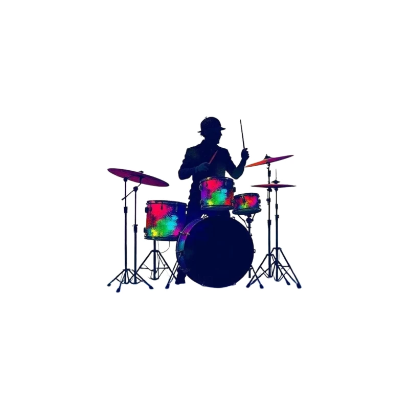 Colorful Silhouette of a Drummer Desk Mat