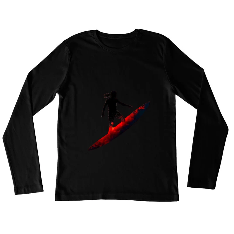 Dramatic Red Surfing Silhouette Art Female Long Sleeve T-Shirt