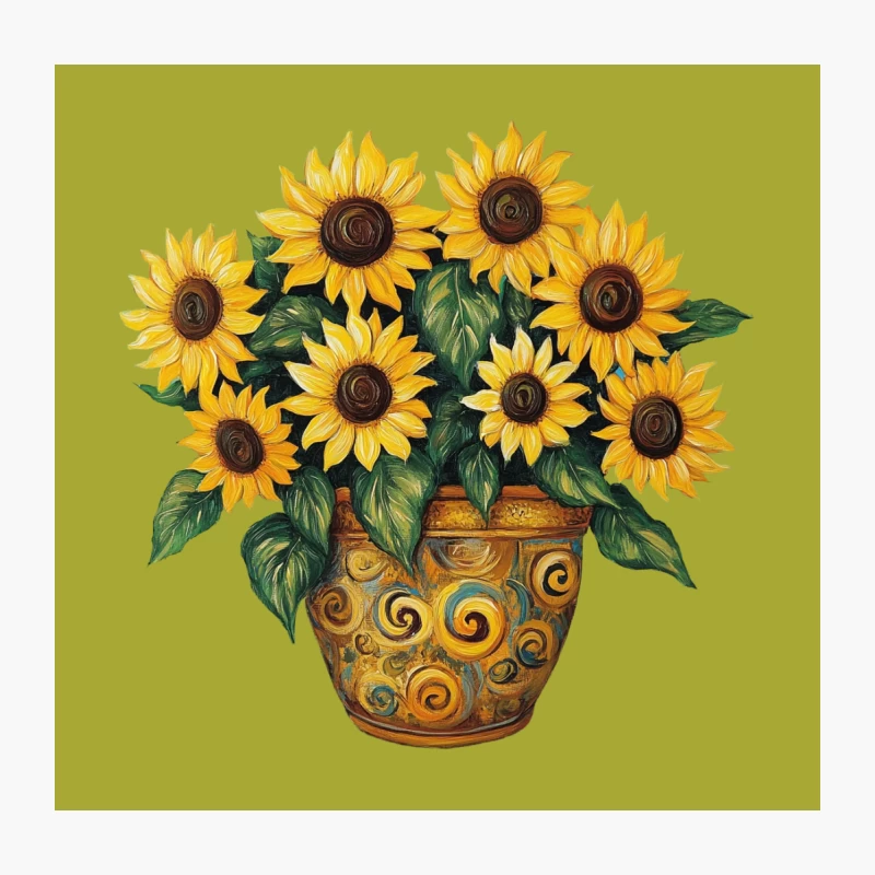Vibrant Sunflower Bouquet in Decorative Swirl Vase Throw Pillow