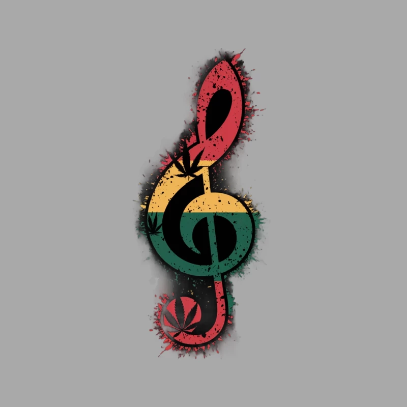 Reggae-Inspired Musical Treble Clef with Cannabis Motif Male Pullover Hoodie