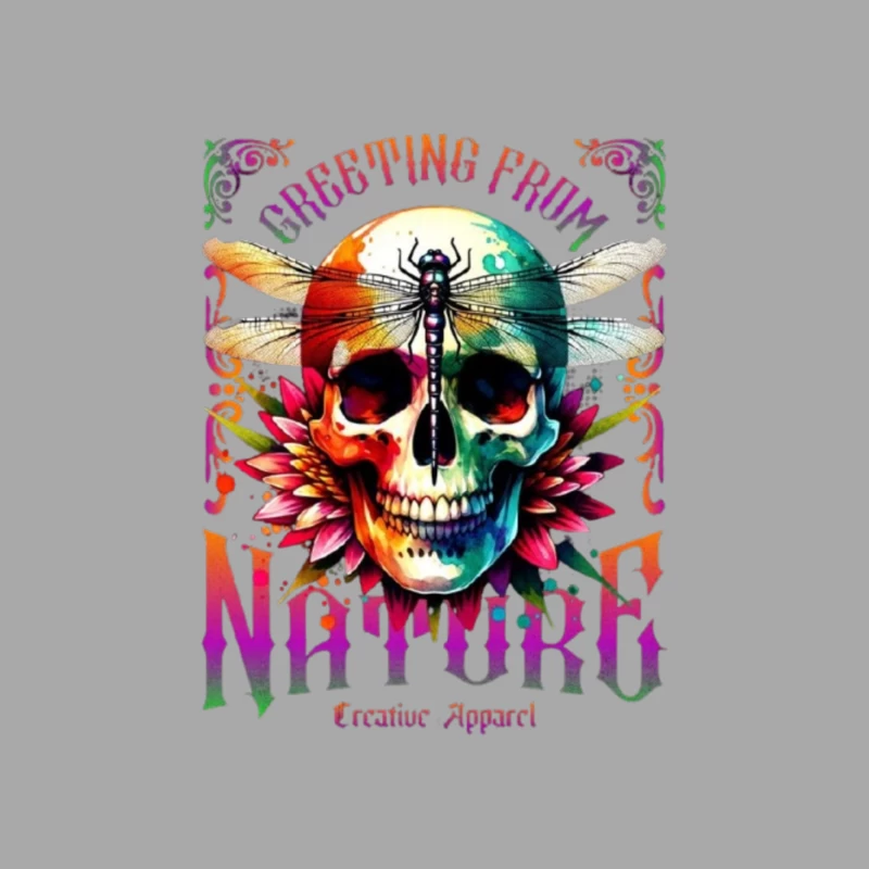 Rainbow Gothic Skull with Dragonfly and Floral Design - Nature Creative Apparel Male Pullover Hoodie