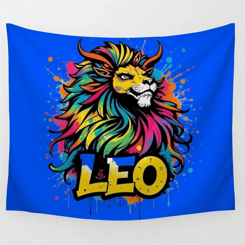 Colorful Leo Zodiac Lion Art Tapestry