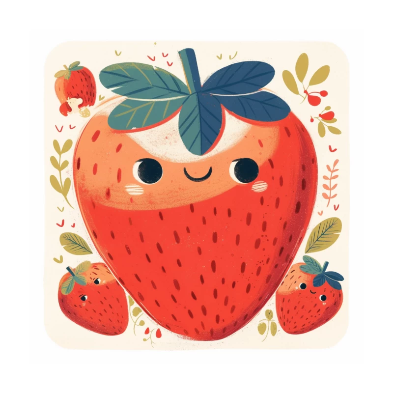 Adorable Kawaii Strawberry Family Illustration Throw Pillow