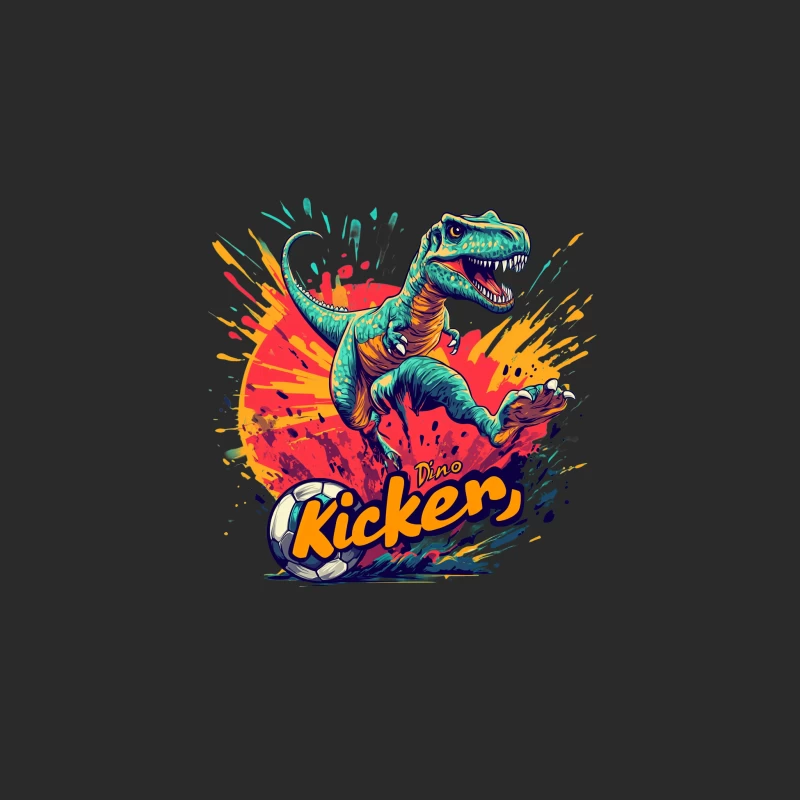 Colorful Cartoon T-Rex Kicking Soccer Ball Splash Illustration Baseball Cap