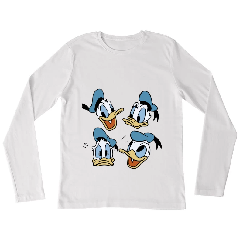 Donald Duck Köpfe mit unterschiedlichen Ausdrücken Damen Langarm T-Shirt