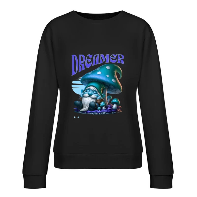 Dreaming Blue Gnome Under Magic Mushroom Female Pullover Sweatshirt