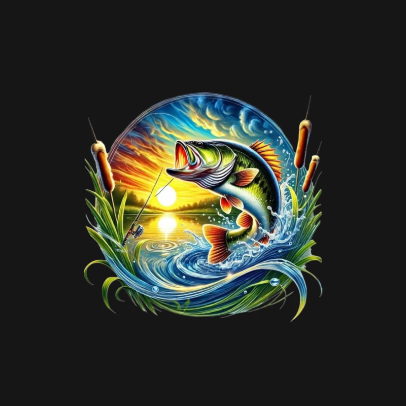 Beautiful Bass Fishing Artwork at Sunset Male Long Sleeve T-Shirt