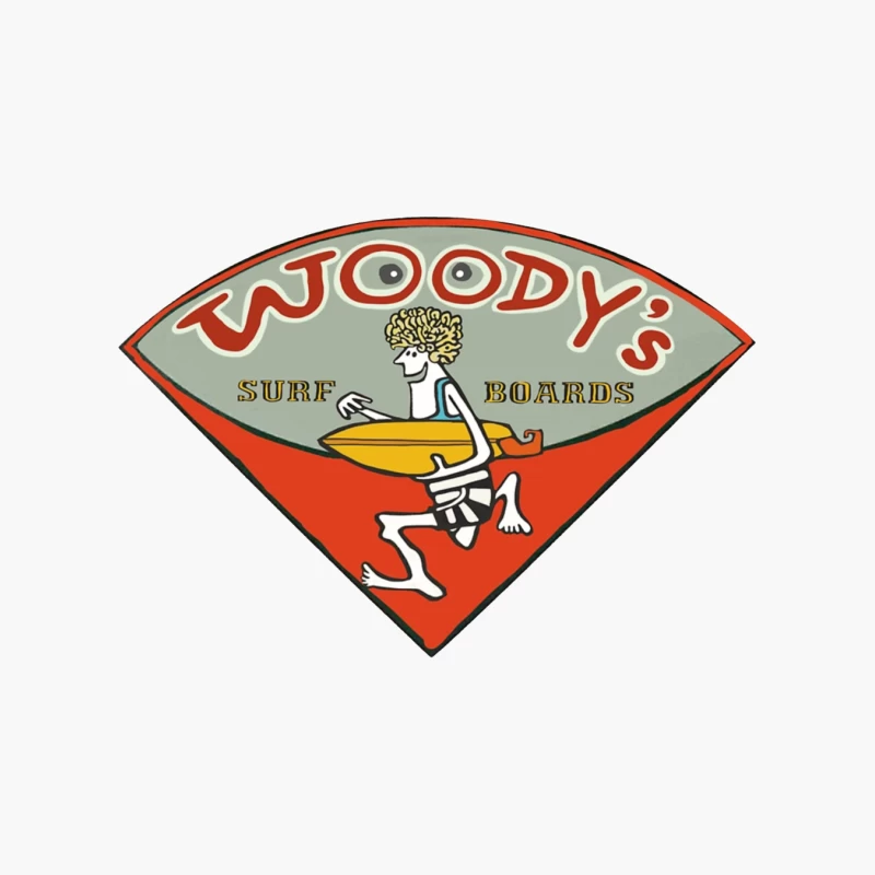 Woody's Surf Boards: Retro Logo with Cartoon Surfer Cotton Tote Bag