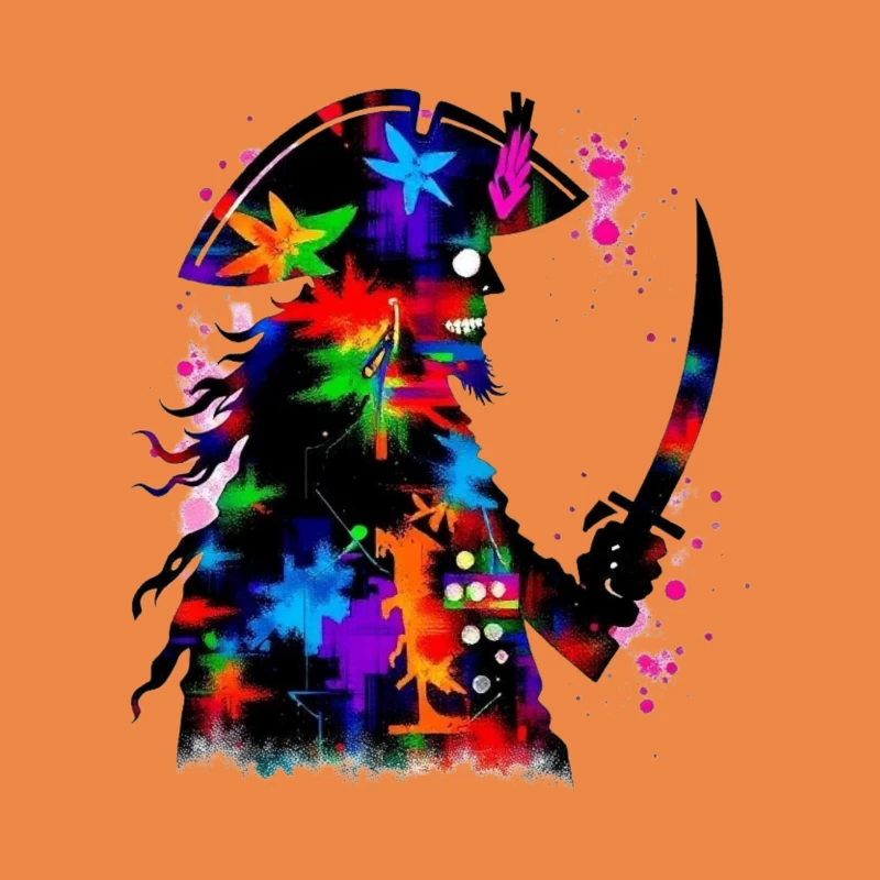 Colorful Pirate Silhouette with Sword Throw Pillow