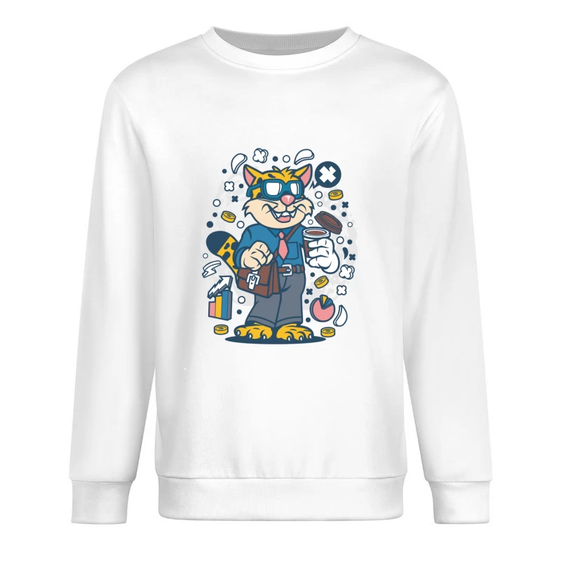 Chat d'affaires énergique tenant un café Homme Sweat-shirt à enfiler