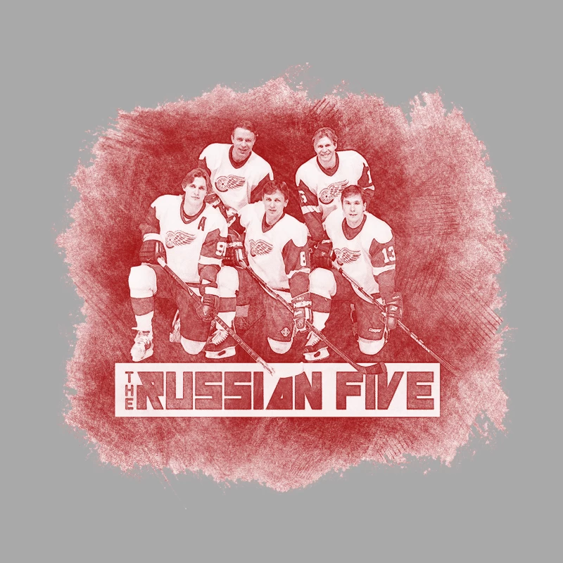 The Legendary Russian Five of Detroit Red Wings Hockey Team - Vintage Art Male Pullover Hoodie