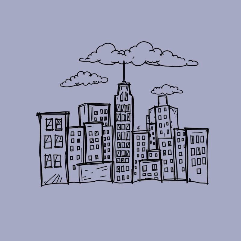 Artistic Doodle of a City Skyline Throw Pillow