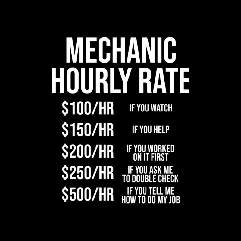 Mechanic's Humorous Progressive Hourly Rate Chart Pin