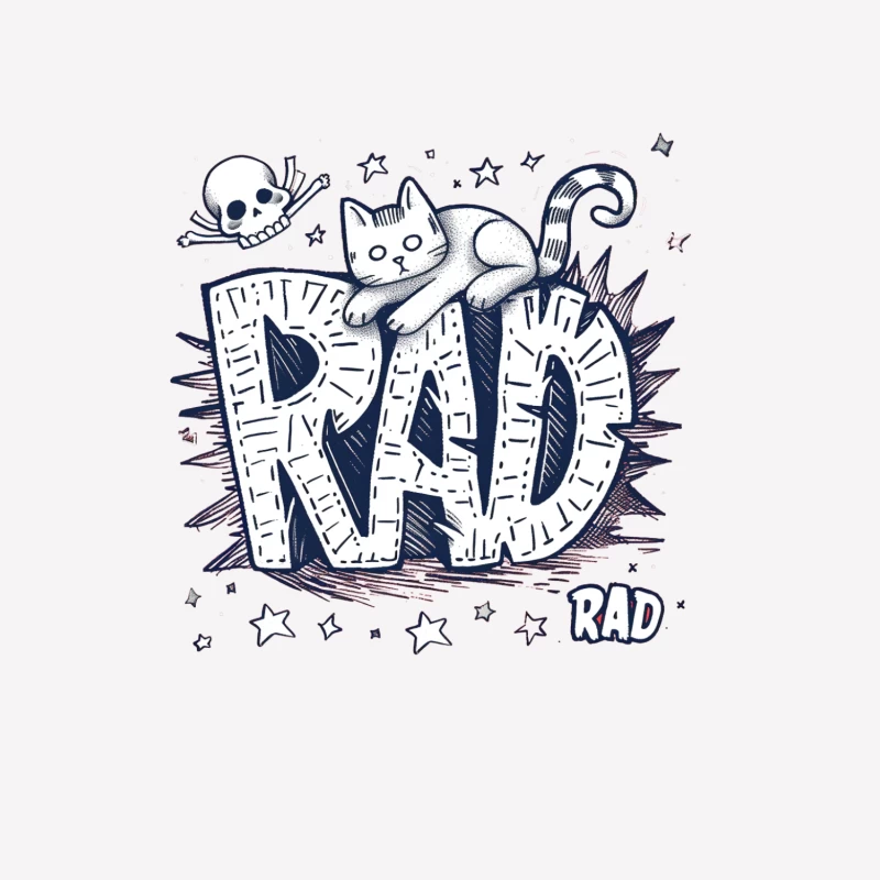 illustration cat skull rad typography stars doodle cartoon Female T-Shirt
