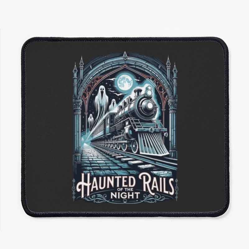 Gothic Haunted Steam Train Under Moonlit Archway Mouse Pad