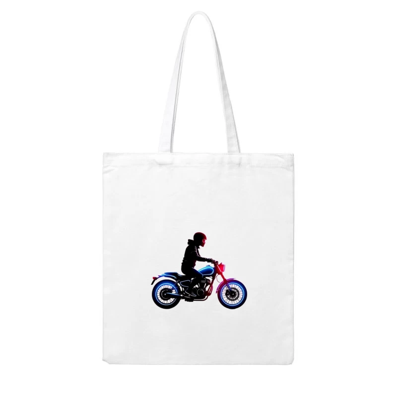 Neon-Lit Motorcycle Rider Silhouette Cotton Tote Bag