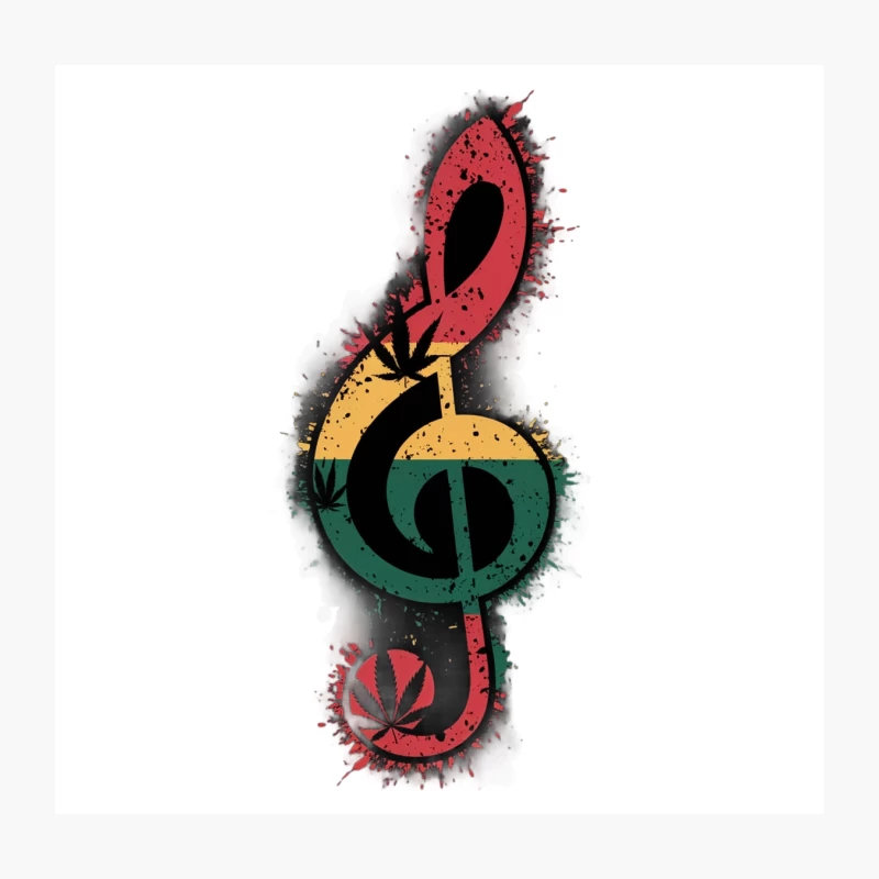 Reggae-Inspired Musical Treble Clef with Cannabis Motif Throw Pillow