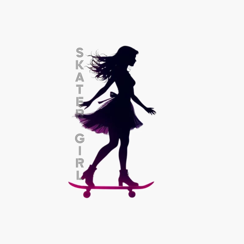 Stylish Skater Girl Silhouette in Pink and Black Cotton Tote Bag