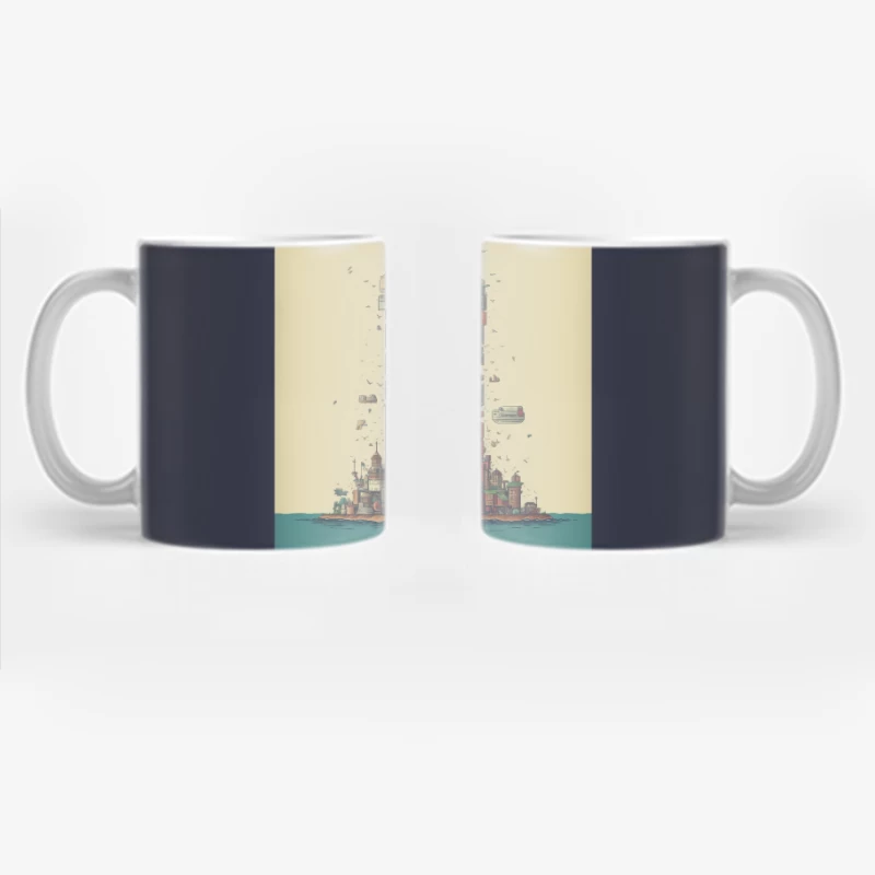 Retro-Futuristic Vertical City Island Coffee Mug