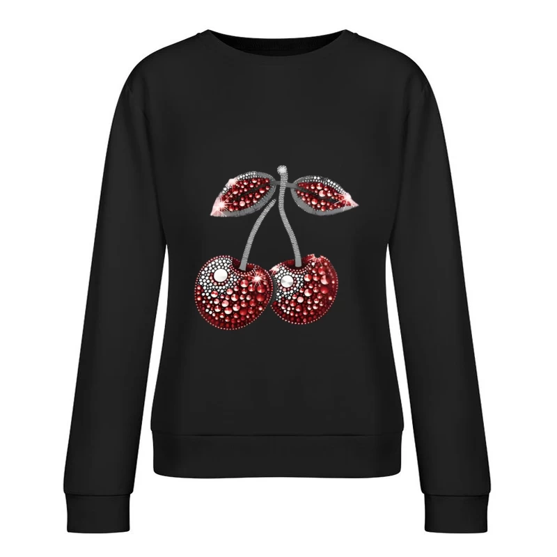 Funkelndes Kirschen-Design mit Juwelen Damen Pullover Sweatshirt