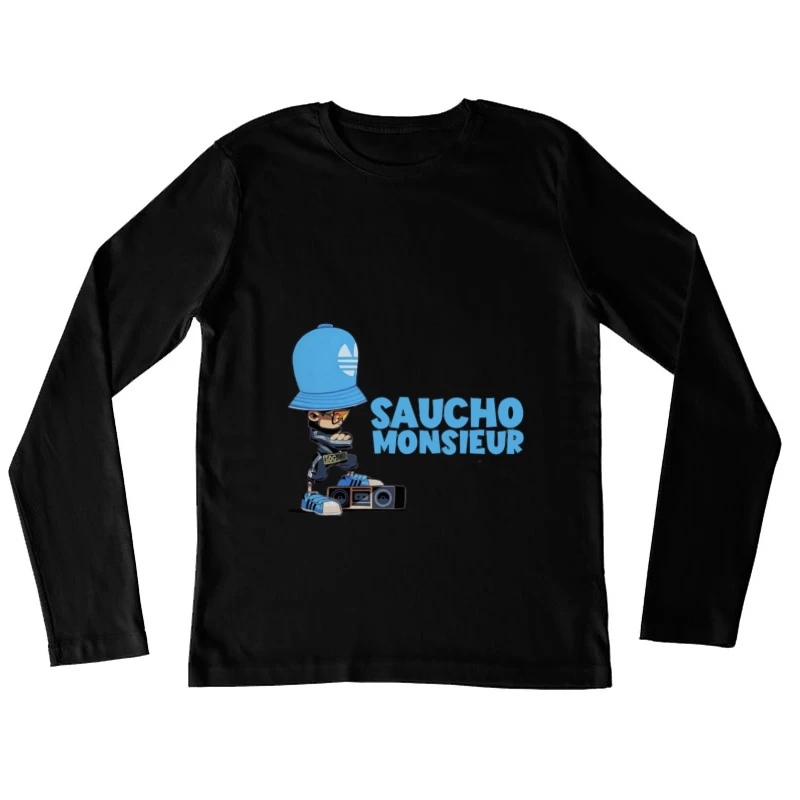 Cooler Cartoon-Junge mit großem Hut Damen Langarm T-Shirt